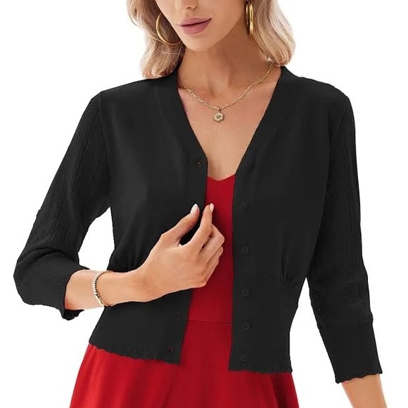 (A9) GRACE KARIN Cropped Cardigan V-Neck Button Down Open Front, Size Small, NWT - Picture 5 of 12